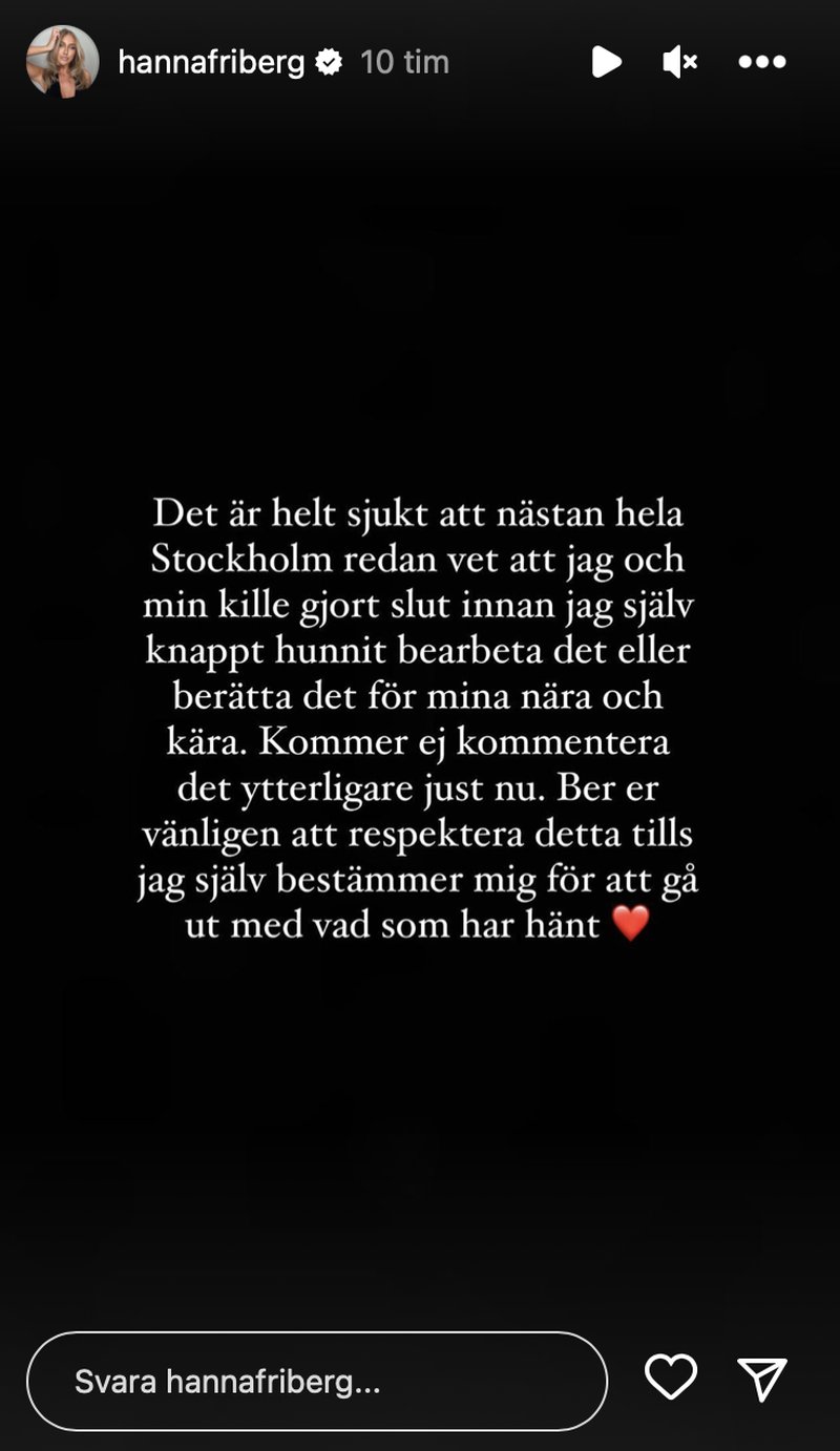 Hanna Fribergs Instagramstory Hanna Fribergs Instagramstory
